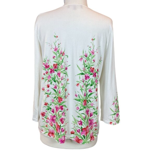 Jones NY Signature Long Sleeve Crewneck Pink Green Floral Motif Cardigan XL NWT - Picture 4 of 7